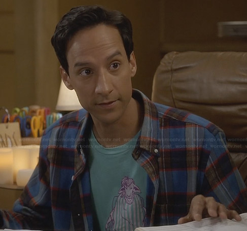 Abed’s aqua green sheep graphic tee on Community
