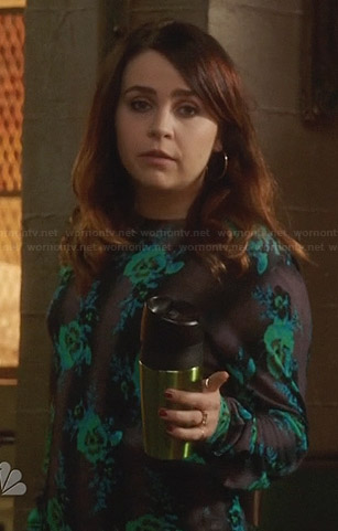 Amber’s blue and green floral sweater on Parenthood