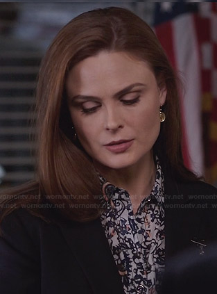 Brennan’s blue floral printed shirt on Bones