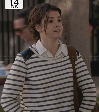 Callie’s striped long sleeve top with leather shoulders on The Fosters