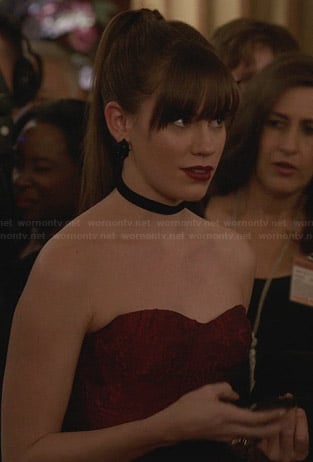 Charlotte’s red strapless peplum gown on Revenge