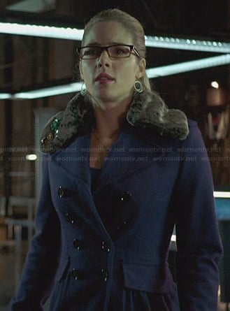 Felicity’s purple coat with fur collar on Arrow