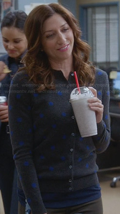 Gina’ grey and blue polka dot cardigan on Brooklyn Nine-Nine