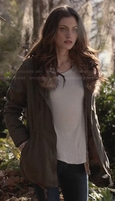 Haley’s green fur collar parka on The Originals