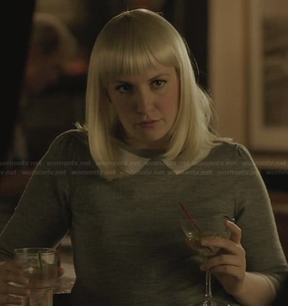 Hannah’s grey sweater with faux collar on Girls