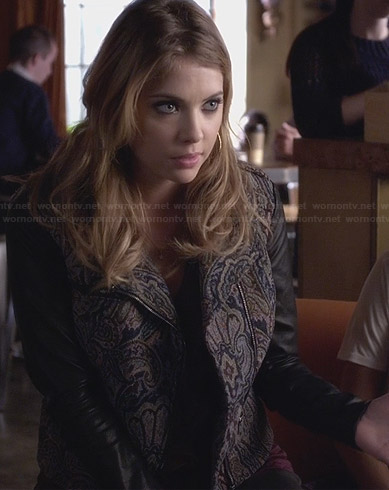 Hanna’s paisley jacket with leather sleeves on Pretty Little Liars