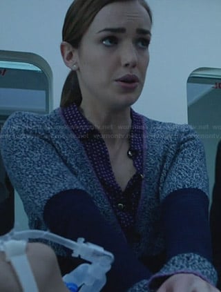 Jemma’s speckled blue cardigan with pink trim on Agents of SHIELD