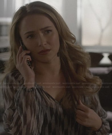 Juliette’s sheer black and white printed blouse on Nashville