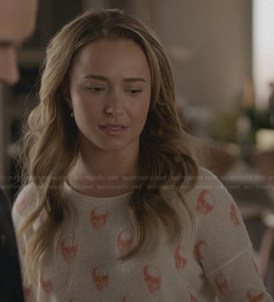 Juliette’s coral skull print sweater on Nashville