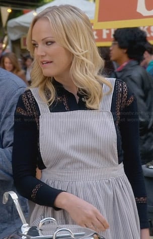 Kate’s black long sleeve top with lace insets on Trophy Wife