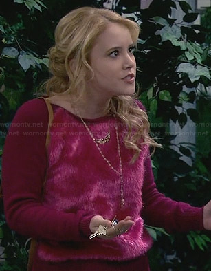 Lennox’s pink fur front sweater on Melissa and Joey