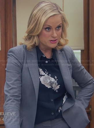 Leslie’s black rose print blouse on Parks and Recreation
