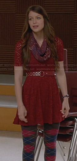 Marley’s burgundy lace dress and argyle tights on Glee