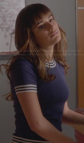 Rachel’s blue top with striped trim on Glee