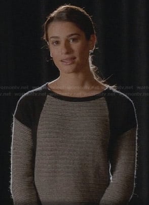 Rachel’s grey sweater with black shoulders on Glee