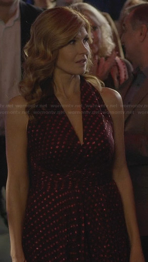 Rayna’s red polka dot halter neck dress on Nashville