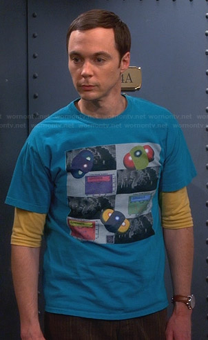 Sheldon’s blue graphic tee on The Big Bang Theory