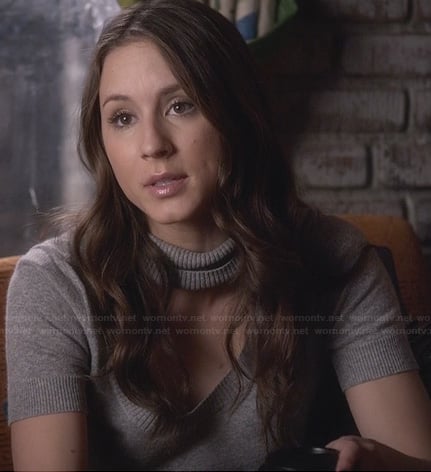 Spencer’s grey cutout turtleneck sweater on Pretty Little Liars