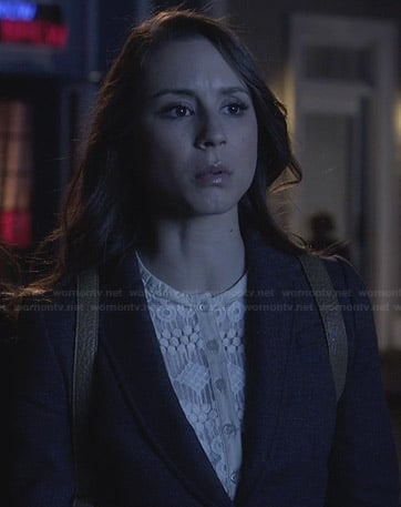 Spencer’s white lace button-front dress on Pretty Little Liars