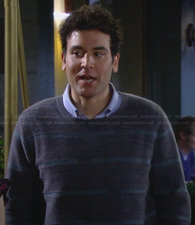 Ted’s grey broken stripe sweater on How I Met Your Mother