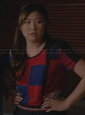 Tina’s red, blue, and black colorblock tee on Glee