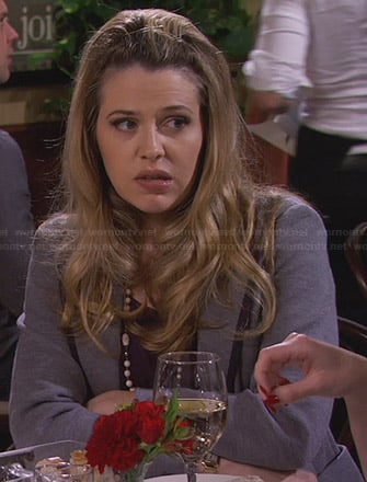 Andi’s grey blazer with contrast trim on Friends with Better Lives