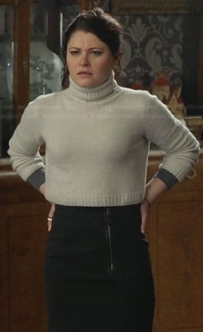 Belle’s grey front zip skirt and cropped turtleneck sweater on Once Upon a Time