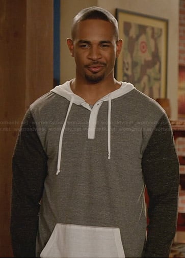 Coach’s grey colorblock hoodie on New Girl