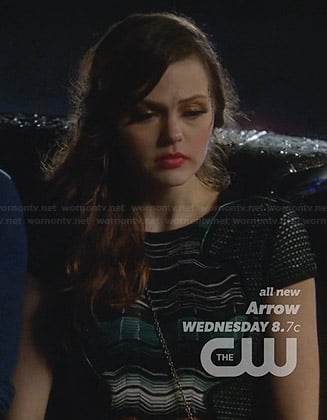 Emery’s green striped panel dress on Star-Crossed