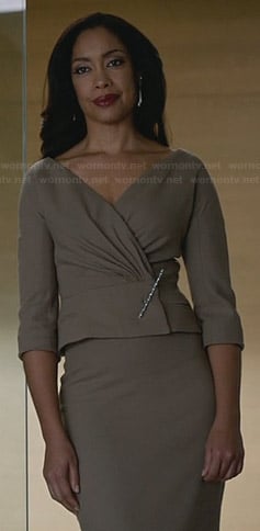 Jessica’s taupe jacket and skirt on Suits