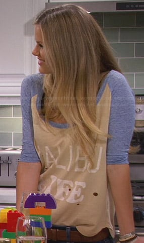 Jules’s yellow “Malibu Life” tee on Friends with Better Lives