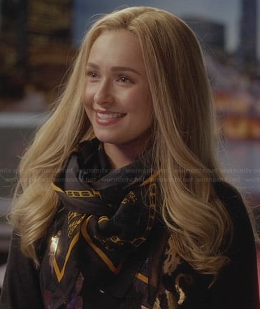 Juliette’s black and yellow printed scarf on Nashville