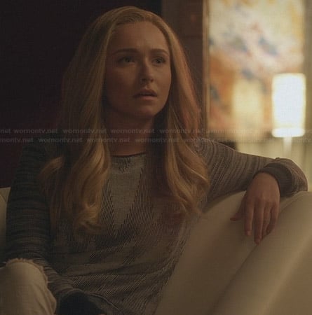 Juliette’s grey zig zag stripe sweater on Nashville