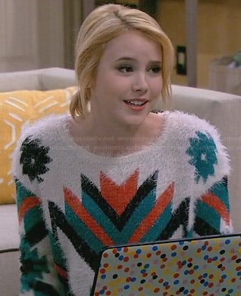 Lennox’s fluffy tribal print sweater on Melissa and Joey