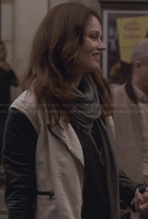 Lisbon’s white jacket with black leather sleeves on The Mentalist