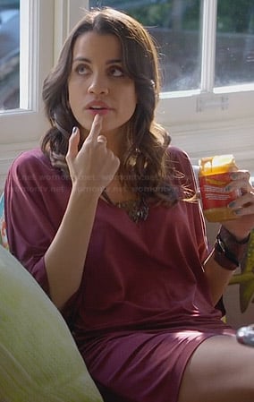 Meg’s red blouson dress on Trophy Wife