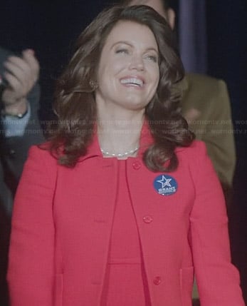 Mellie’s red seamed dress and matching jacket on Scandal