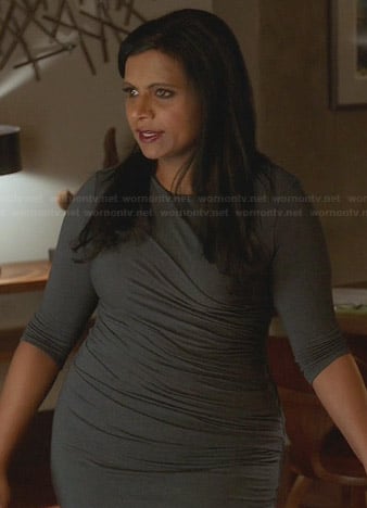 Mindy’s dark green gathered dress on The Mindy Project