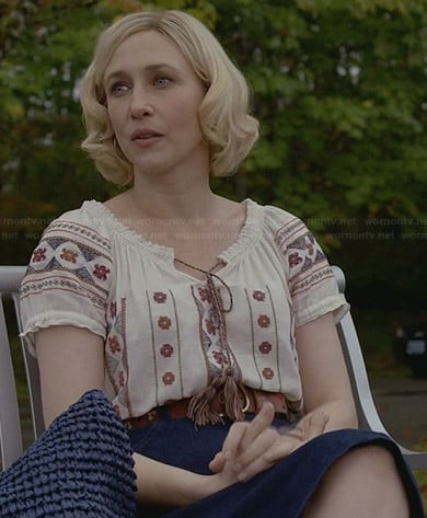 Norma’s embroidered peasant top on Bates Motel