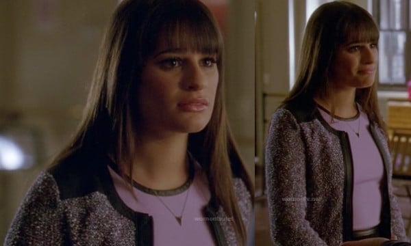 Rachel Berry's pink top with leather trim on Glee