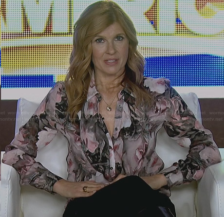 Rayna’s floral ruffle front blouse on Nashville