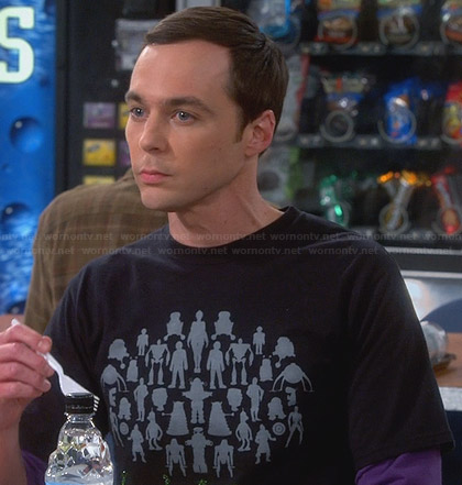 Sheldon’s black robots graphic tshirt on The Big Bang Theory