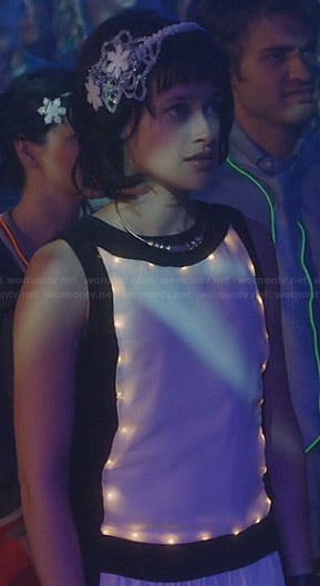 Sophia’s black and white colorblocked drop waist dress on Star-Crossed