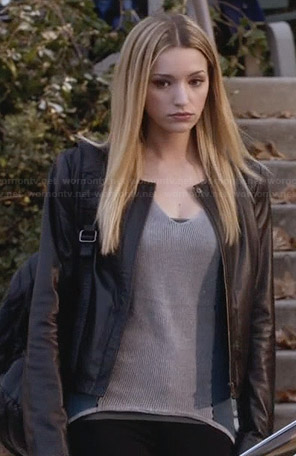 Whitney’s grey sweater with blue side panels on Twisted