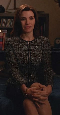 Alicia’s tweed zip front peplum jacket on The Good Wife