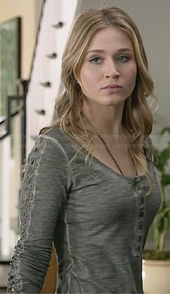 Amy’s grey lace sleeve henley tee on Faking It