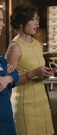 Angela’s yellow eyelet inset dress on Bones