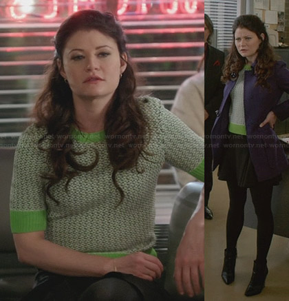 Belle’s green sweater and purple coat on Once Upon a Time