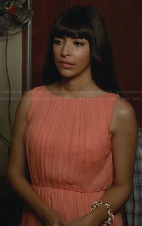 Cece’s coral pleated dress on New Girl