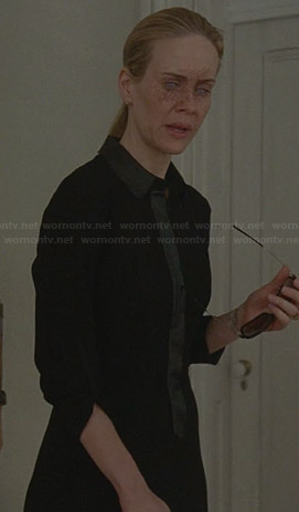 Cordelia’s black leather trimmed shirtdress on American Horror Story